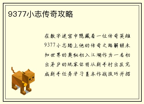 9377小志传奇攻略
